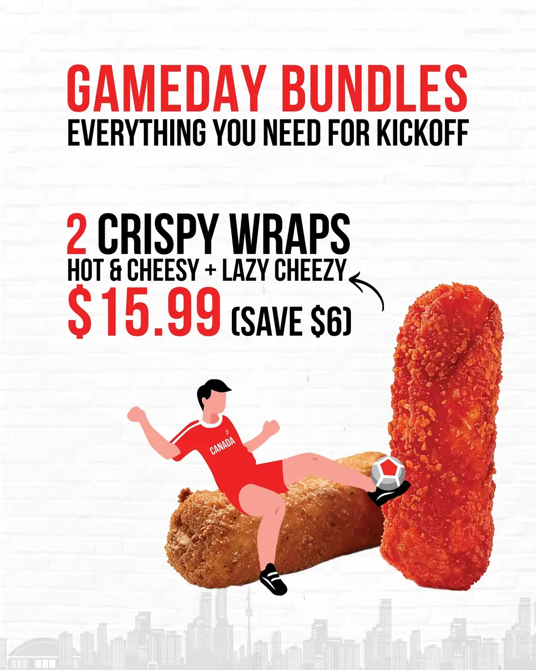 Gameday Bundle 1: two crispy chicken wraps with Hot & Cheesy and Lazy Cheezy